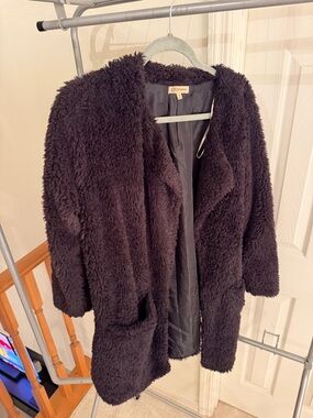 Democracy Black Faux Shearling Teddy Coat with Patch Pockets